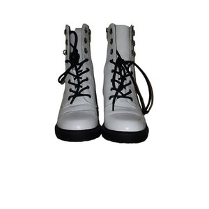Marc Fisher Block Heel Combat Boots - White